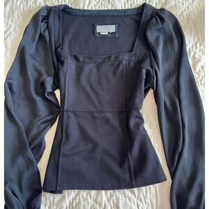 Anthropologie Fitted Knit and Satin Long Sleeved Black Top Sz XL
